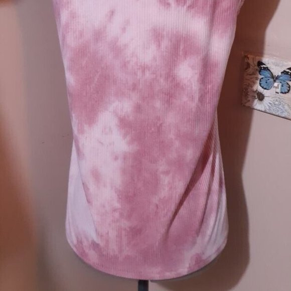 Tie dye Ribbed knit Tank Top Scoop neck Large sleeveless stretch knit t-shirt - Picture 5 of 5